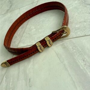 Women's Brown Leather Western Herringbone Belt with Gold Buckle
